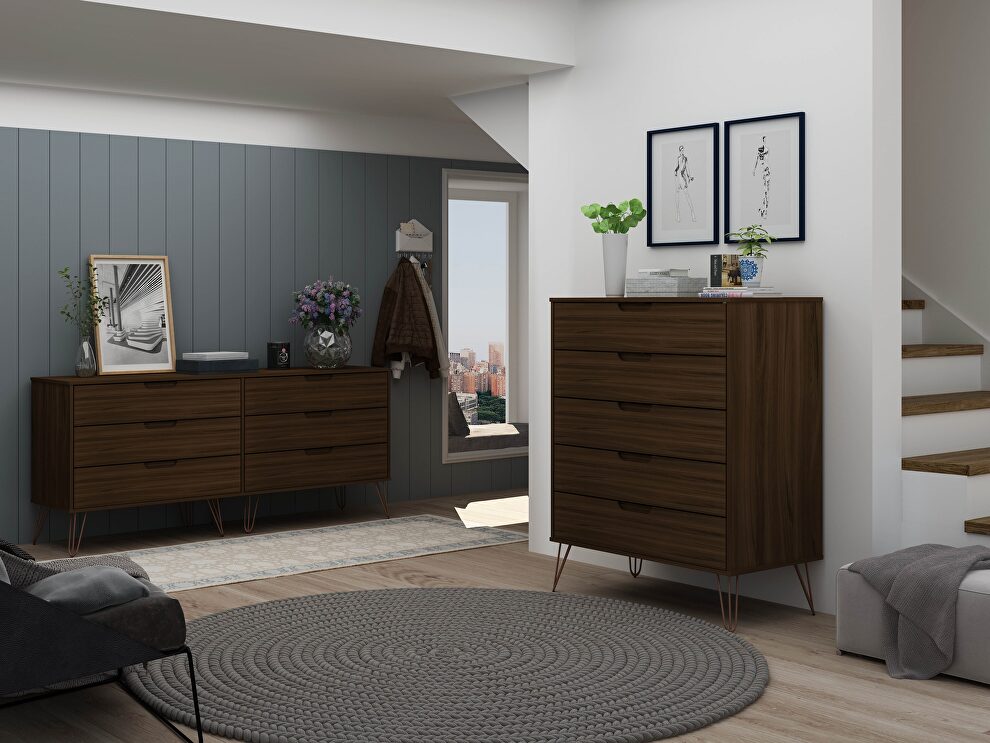 5-drawer and 6-drawer brown dresser set by Manhattan Comfort