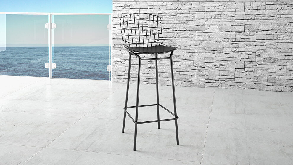 Barstool with seat cushion in black by Manhattan Comfort