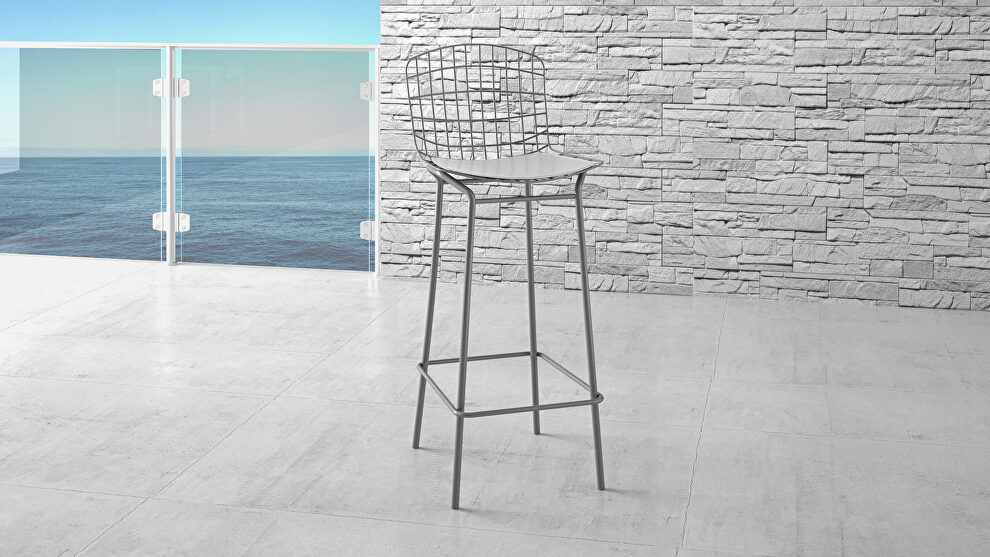 Barstool with seat cushion in charcoal gray and white by Manhattan Comfort