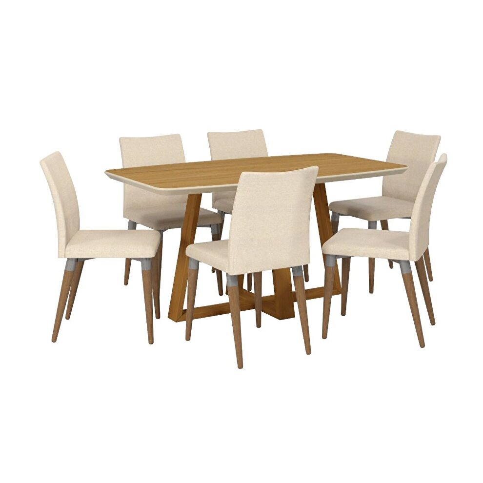 Duffy 62.99 modern rectangle dining table and charles dining chair in cinnamon off white and dark beige - set of 7 by Manhattan Comfort