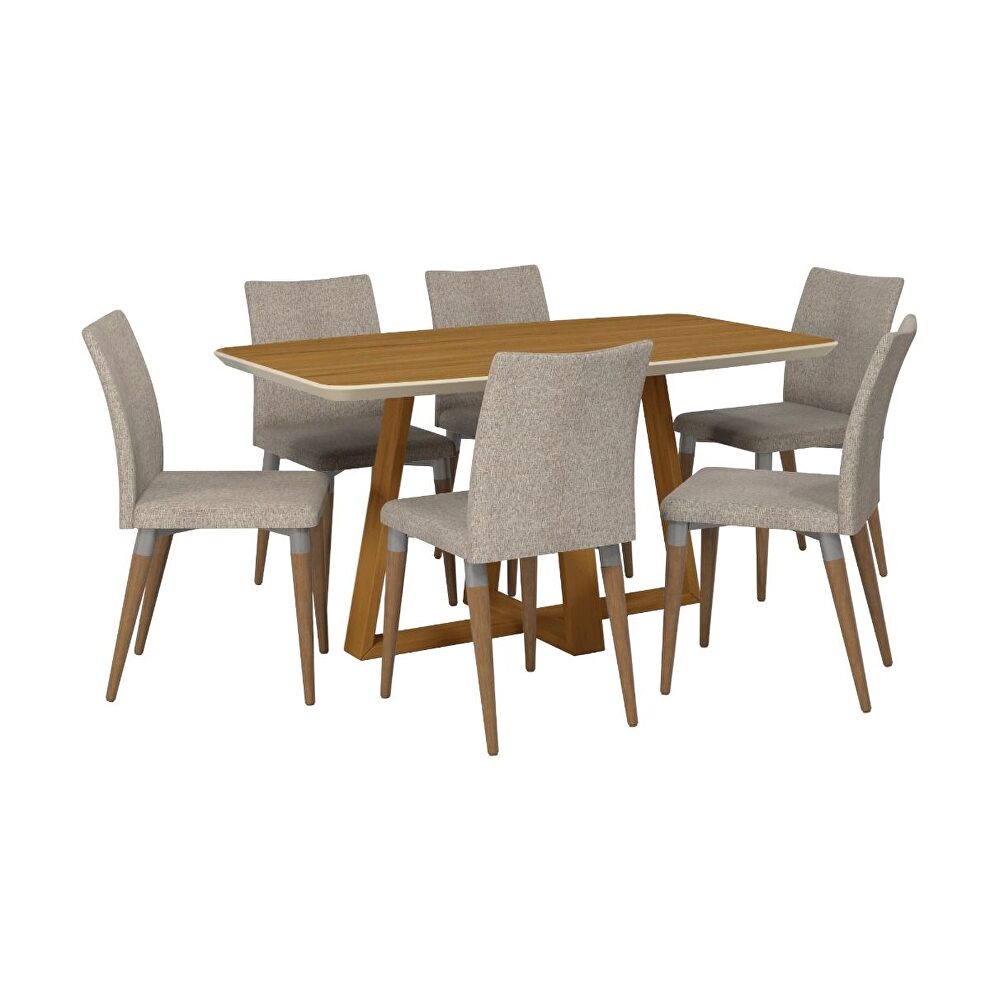 Duffy 62.99 modern rectangle dining table and charles dining chair in cinnamon off white and gray - set of 7 by Manhattan Comfort