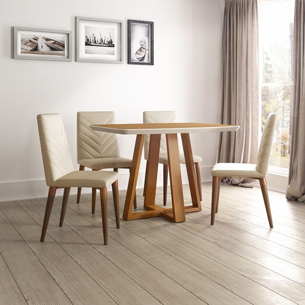 Duffy 62.99 modern rectangle dining table and utopia chevron dining chair in cinnamon off white and beige - set of 7 by Manhattan Comfort