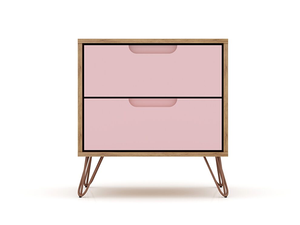 2-drawer nature and rose pink nightstand (set of 2) by Manhattan Comfort