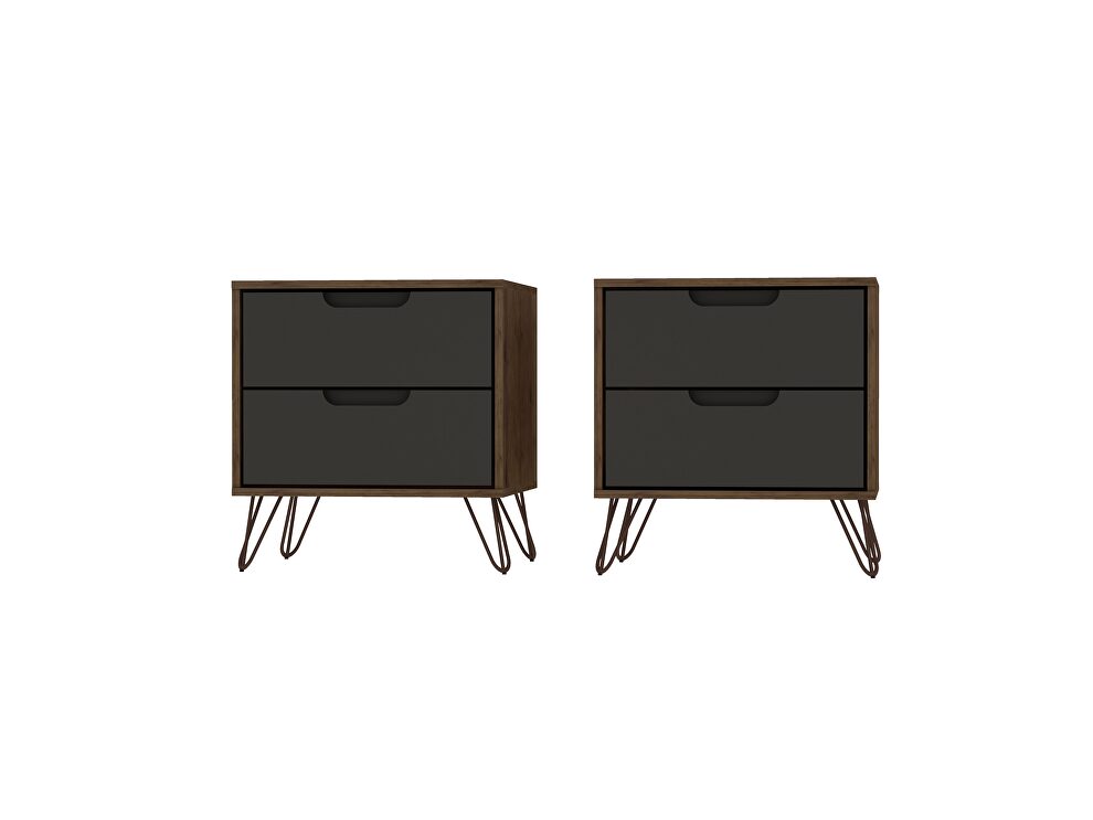 2-drawer nature and textured gray nightstand (set of 2) by Manhattan Comfort
