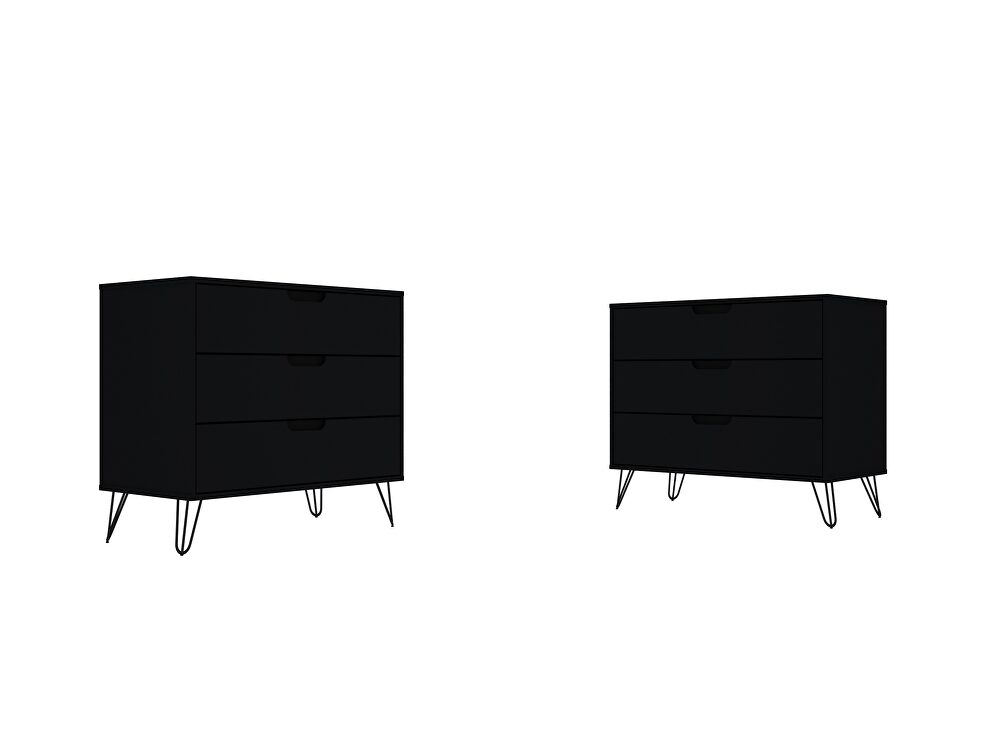 3-drawer black dresser (set of 2) by Manhattan Comfort