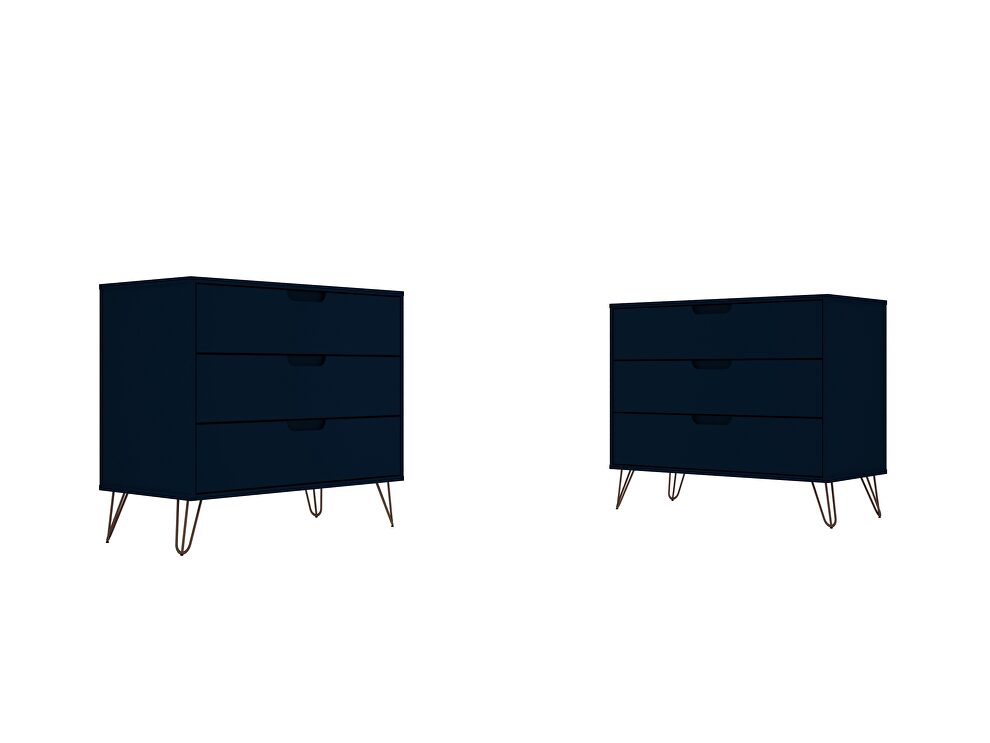 3-drawer tatiana midnight blue dresser (set of 2) by Manhattan Comfort