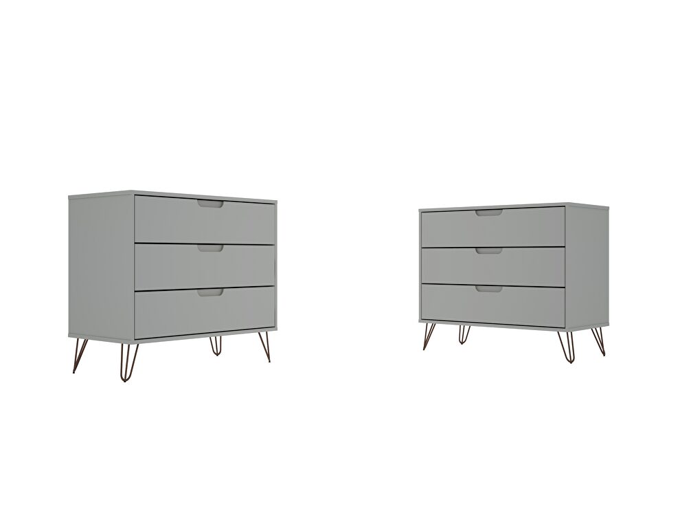3-drawer off white and nature dresser (set of 2) by Manhattan Comfort