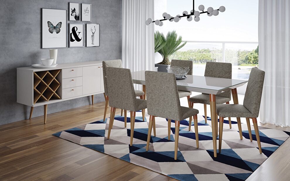 7- piece utopia rectangle dining table and chairs in off white and gray by Manhattan Comfort