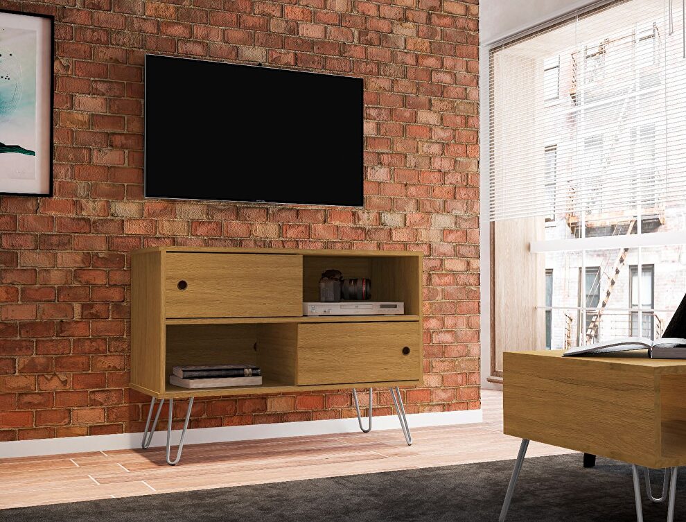 Mid-century- modern 35.43 TV stand with 4 shelves in cinnamon by Manhattan Comfort