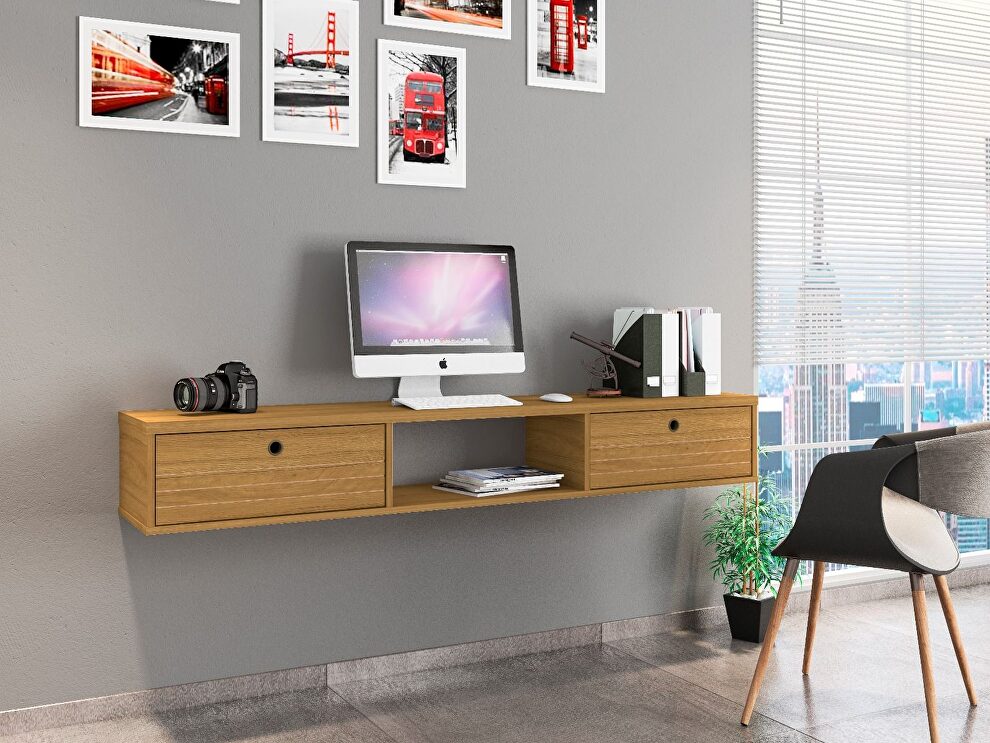 Liberty 62.99 mid-century modern floating office desk with 3 shelves in cinnamon by Manhattan Comfort