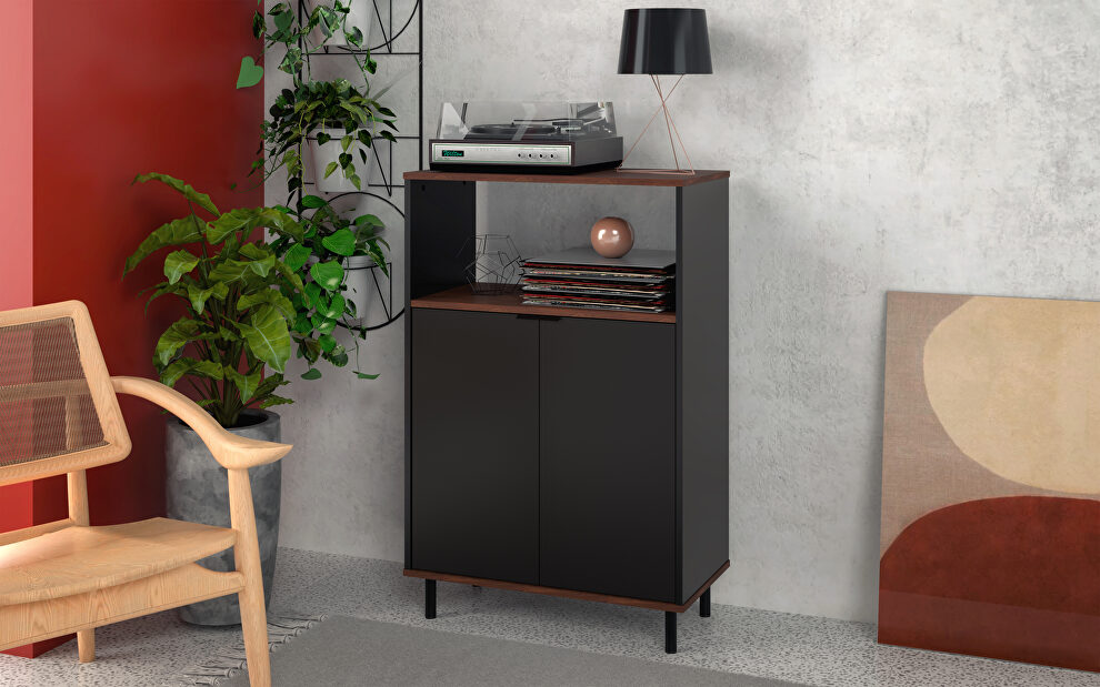 Accent cabinet with 3 shelves in black and nut brown by Manhattan Comfort