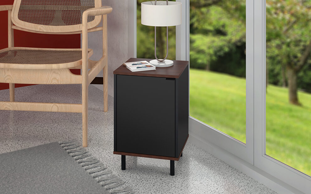 Nightstand with 2 shelves in black and nut brown by Manhattan Comfort