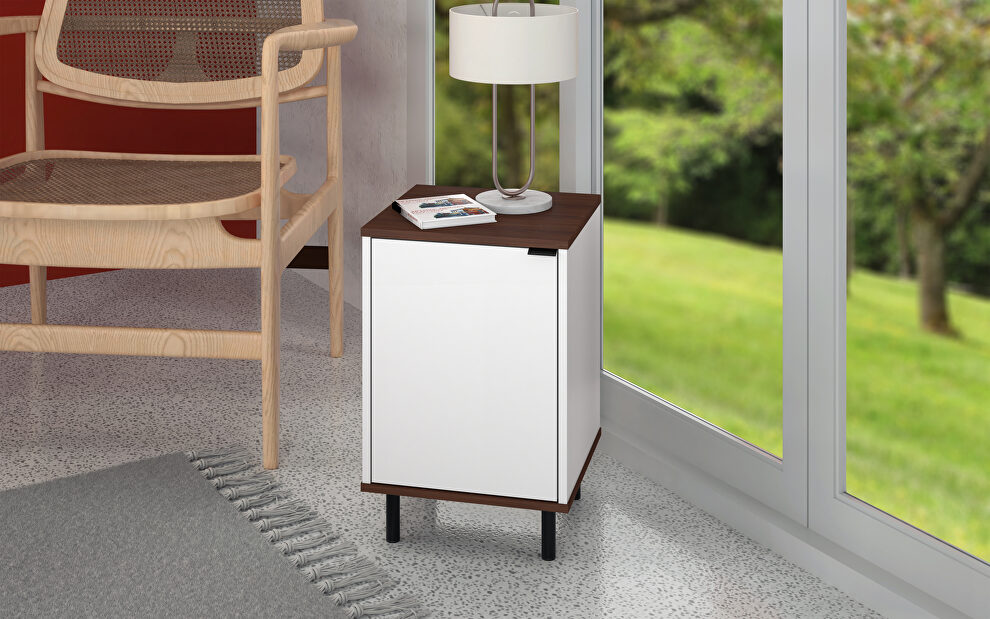 Nightstand with 2 shelves in white and nut brown by Manhattan Comfort