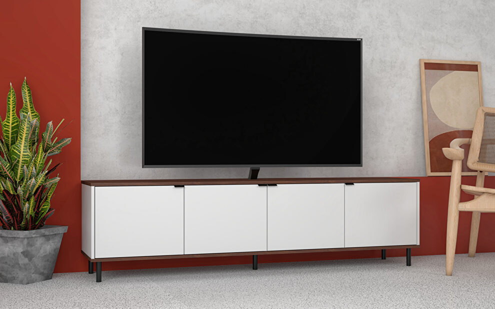 Tv stand with 4 shelves in white and nut brown by Manhattan Comfort