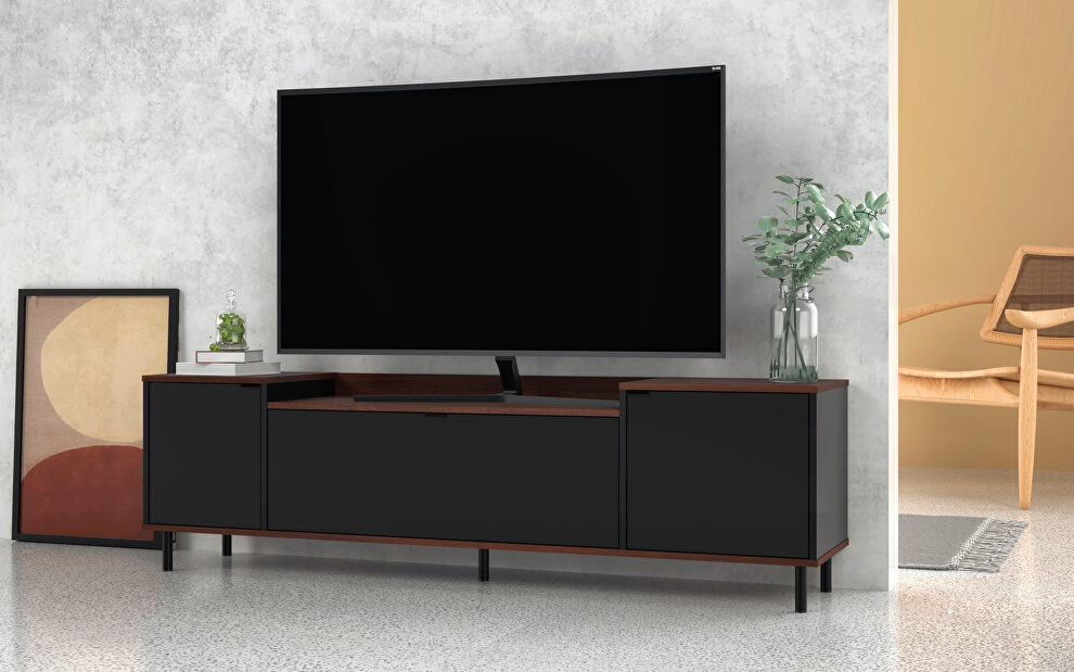 Tv stand with 3 shelves in black and nut brown by Manhattan Comfort