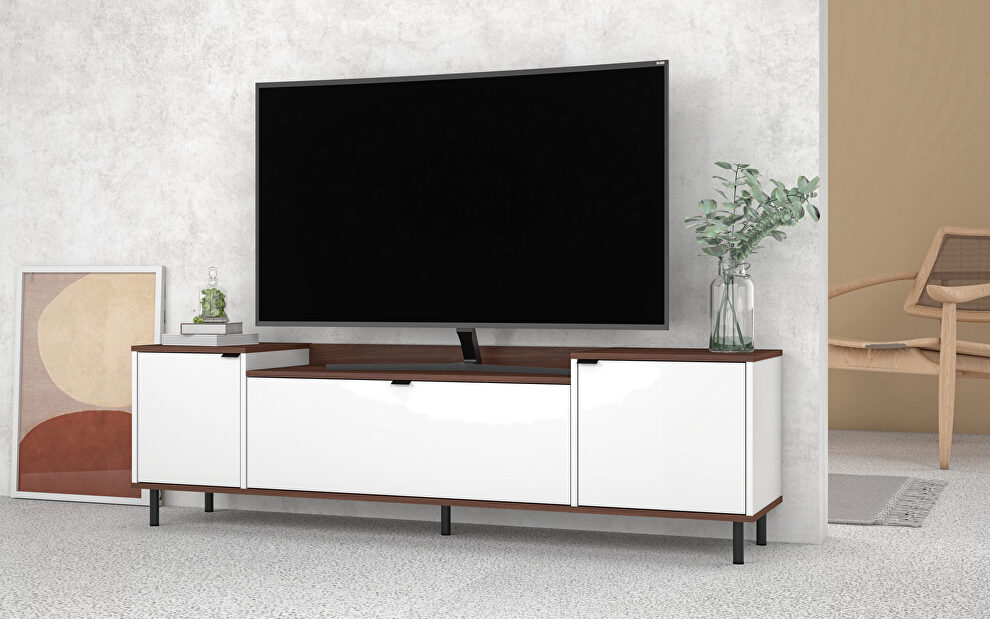 Tv stand with 3 shelves in white and nut brown by Manhattan Comfort