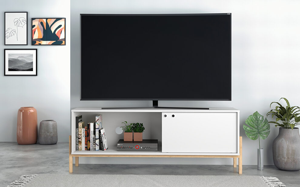 55.12 tv stand with 2 shelves in white and oak by Manhattan Comfort