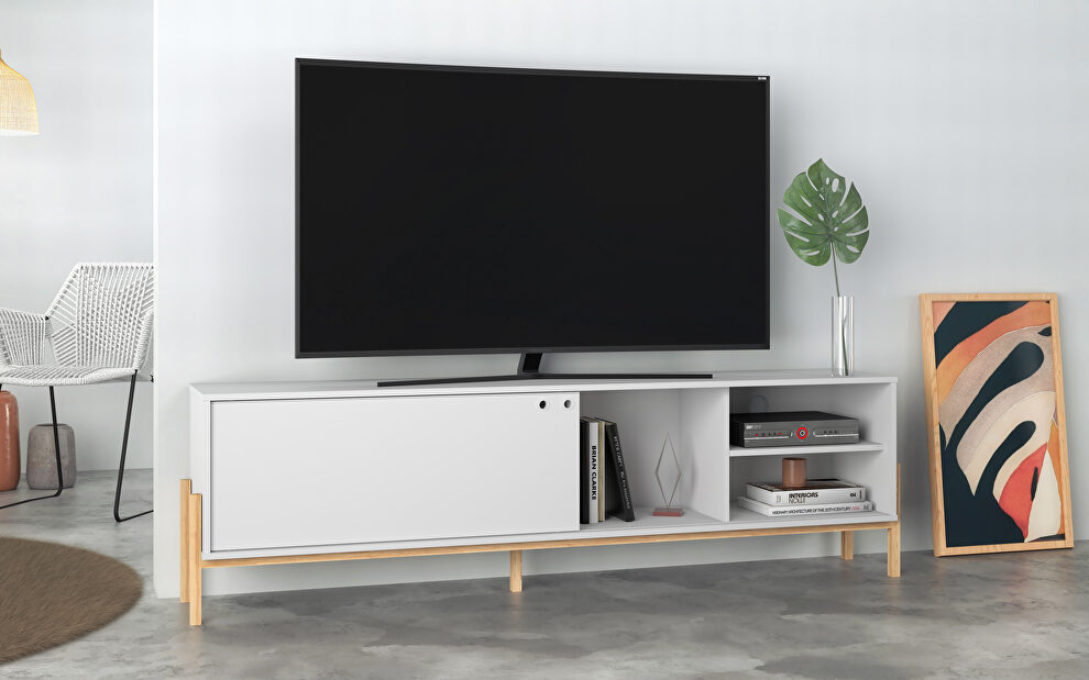 72.83 tv stand with 4 shelves in white and oak by Manhattan Comfort