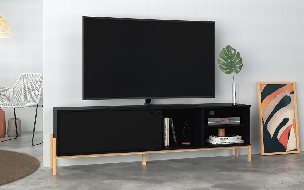 72.83 tv stand with 4 shelves in black and oak by Manhattan Comfort