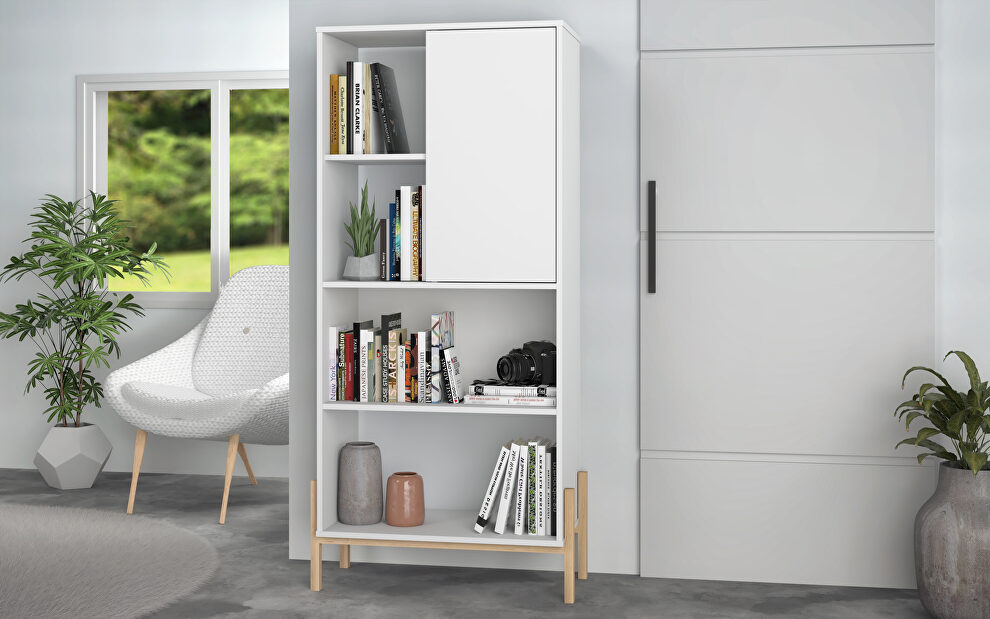Bookcase with 5 shelves in white and oak by Manhattan Comfort