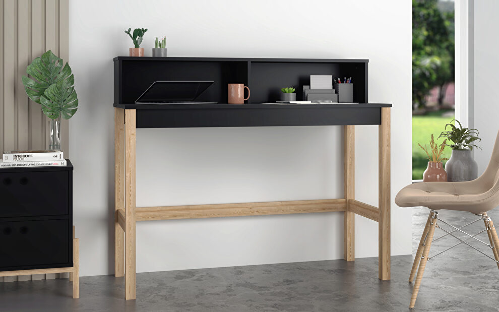 Desk with 0 shelves in black and oak by Manhattan Comfort