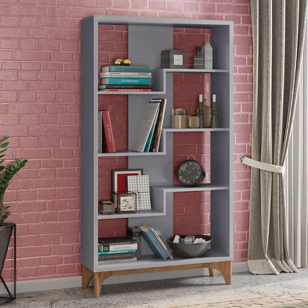 Geometric modern bookcase with 4 shelves in gray by Manhattan Comfort