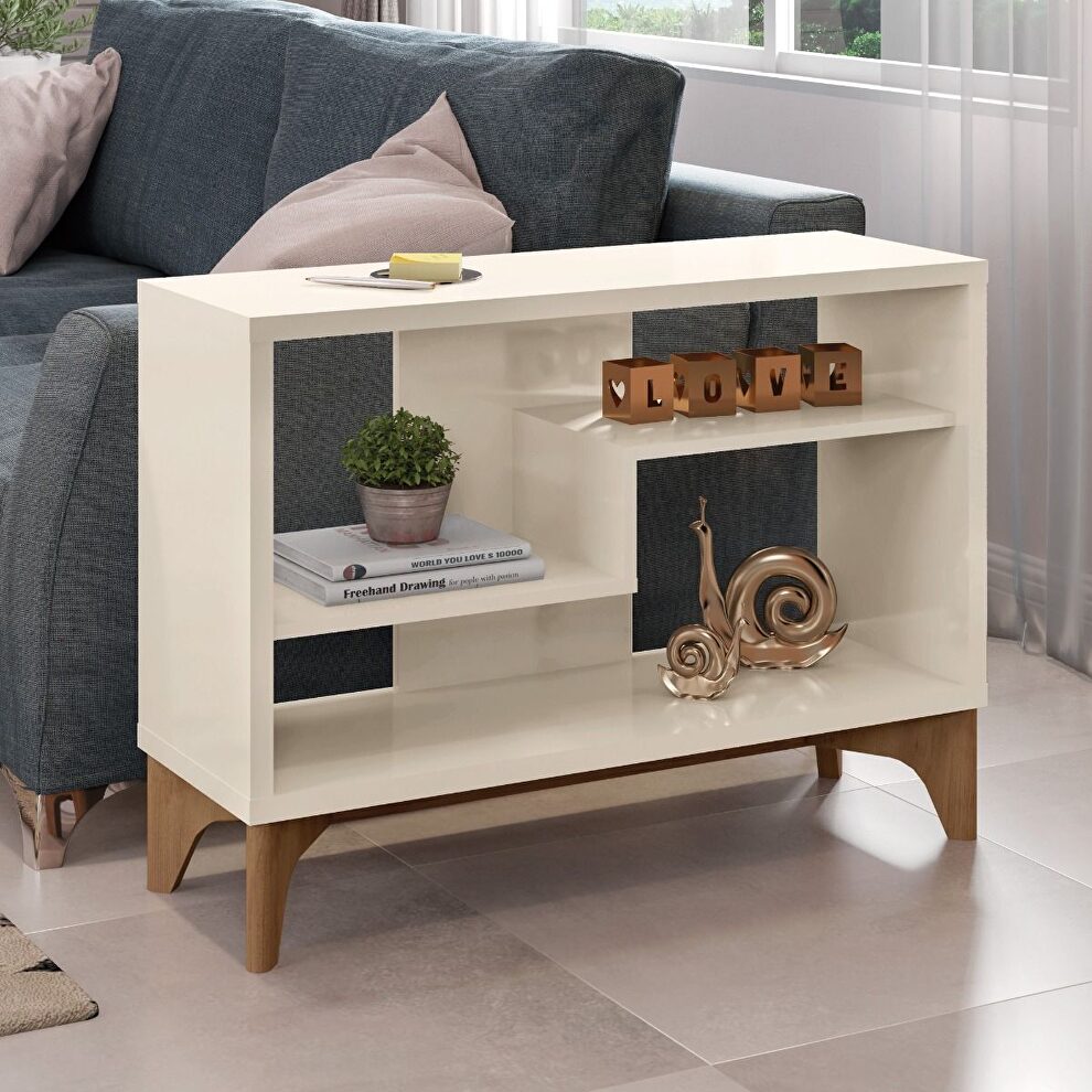 Modern accent display sideboard with 2 shelves in off white by Manhattan Comfort