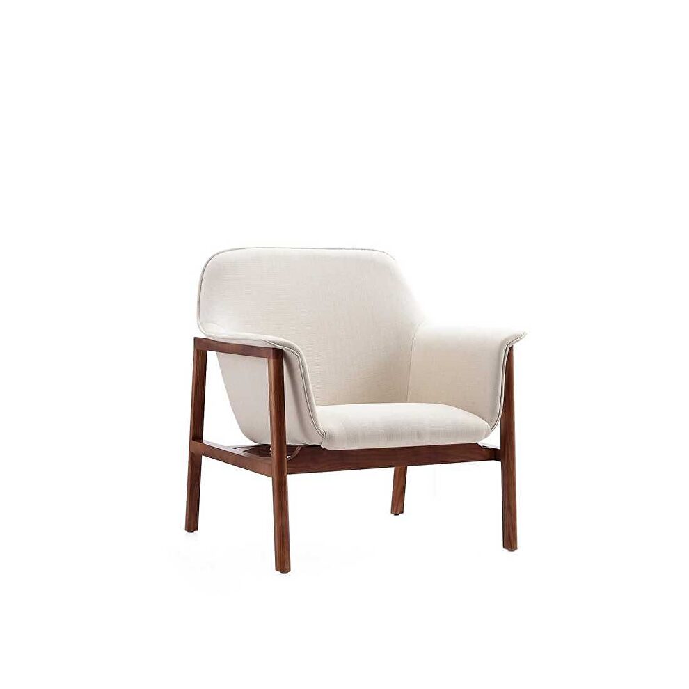 Cream and walnut linen weave accent chair by Manhattan Comfort