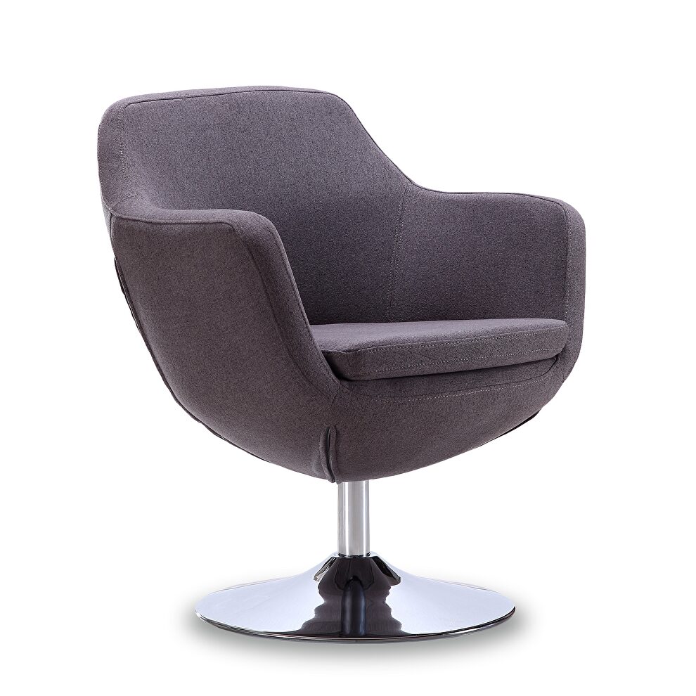 Gray and polished chrome twill swivel accent chair by Manhattan Comfort