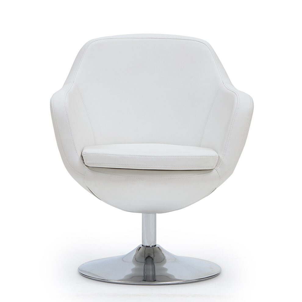 White and polished chrome faux leather swivel accent chair by Manhattan Comfort