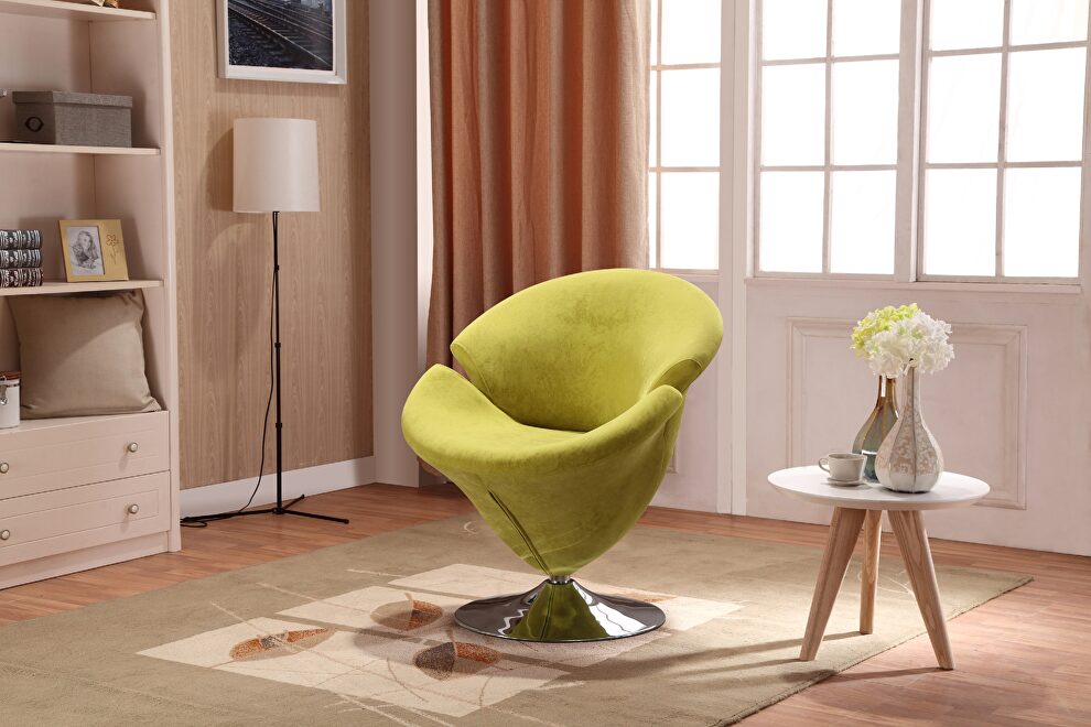 Green and polished chrome velvet swivel accent chair by Manhattan Comfort