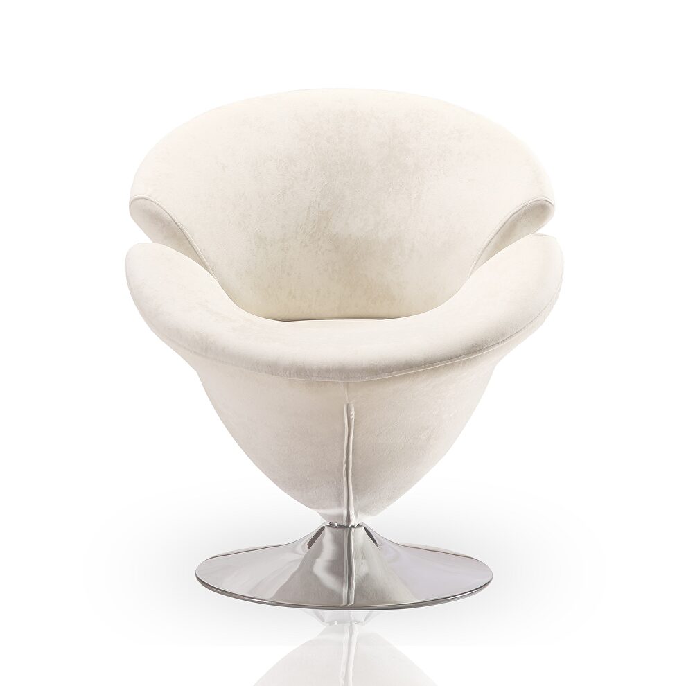 White and polished chrome velvet swivel accent chair by Manhattan Comfort