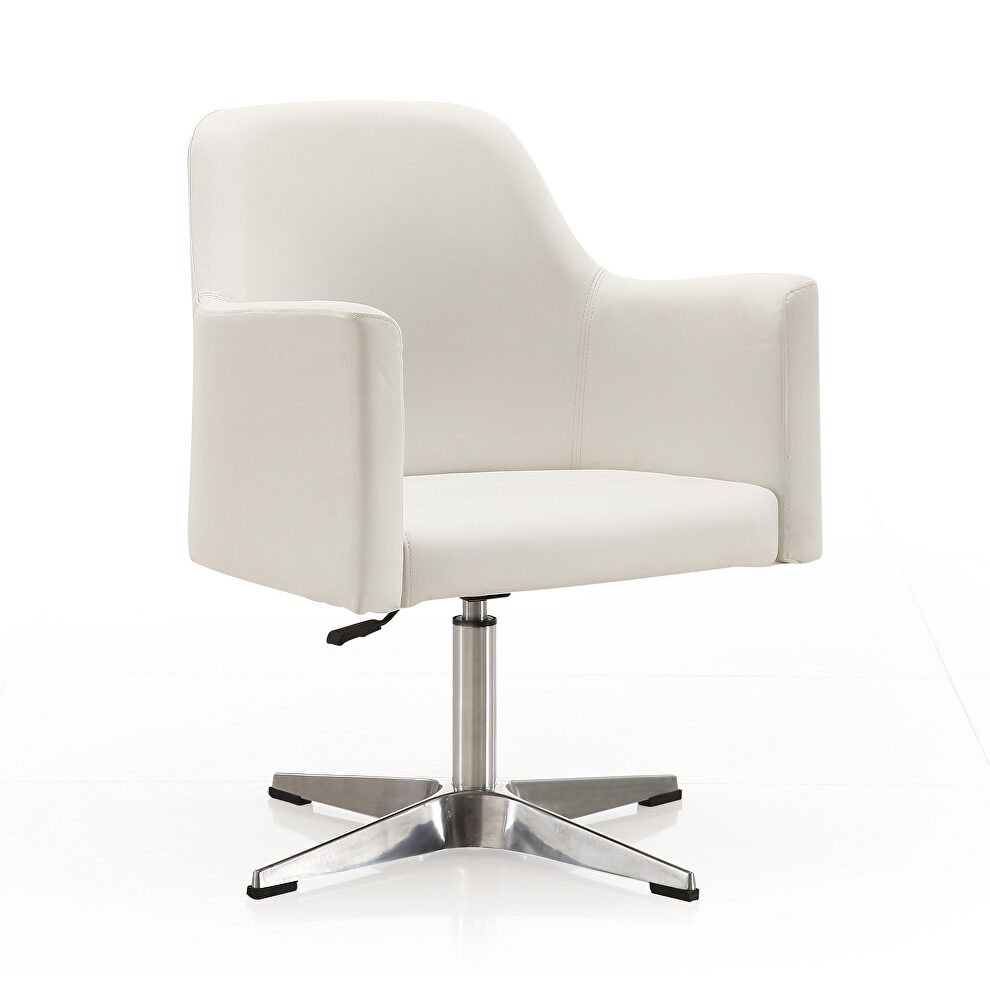 White and polished chrome faux leather adjustable height swivel accent chair by Manhattan Comfort