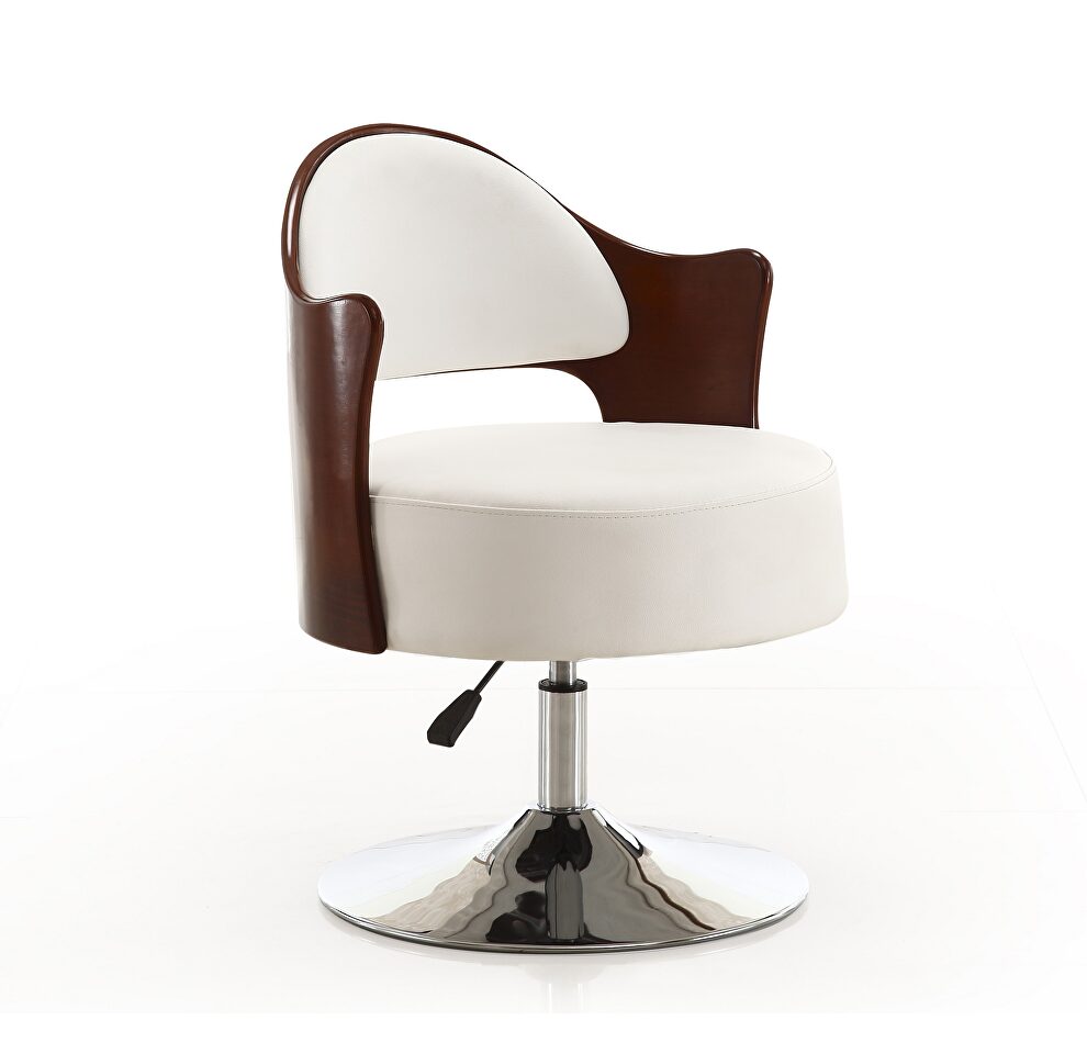 White and polished chrome faux leather adjustable height swivel accent chair by Manhattan Comfort
