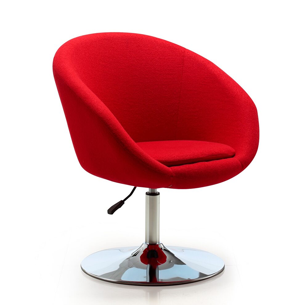 Red and polished chrome wool blend adjustable height chair by Manhattan Comfort