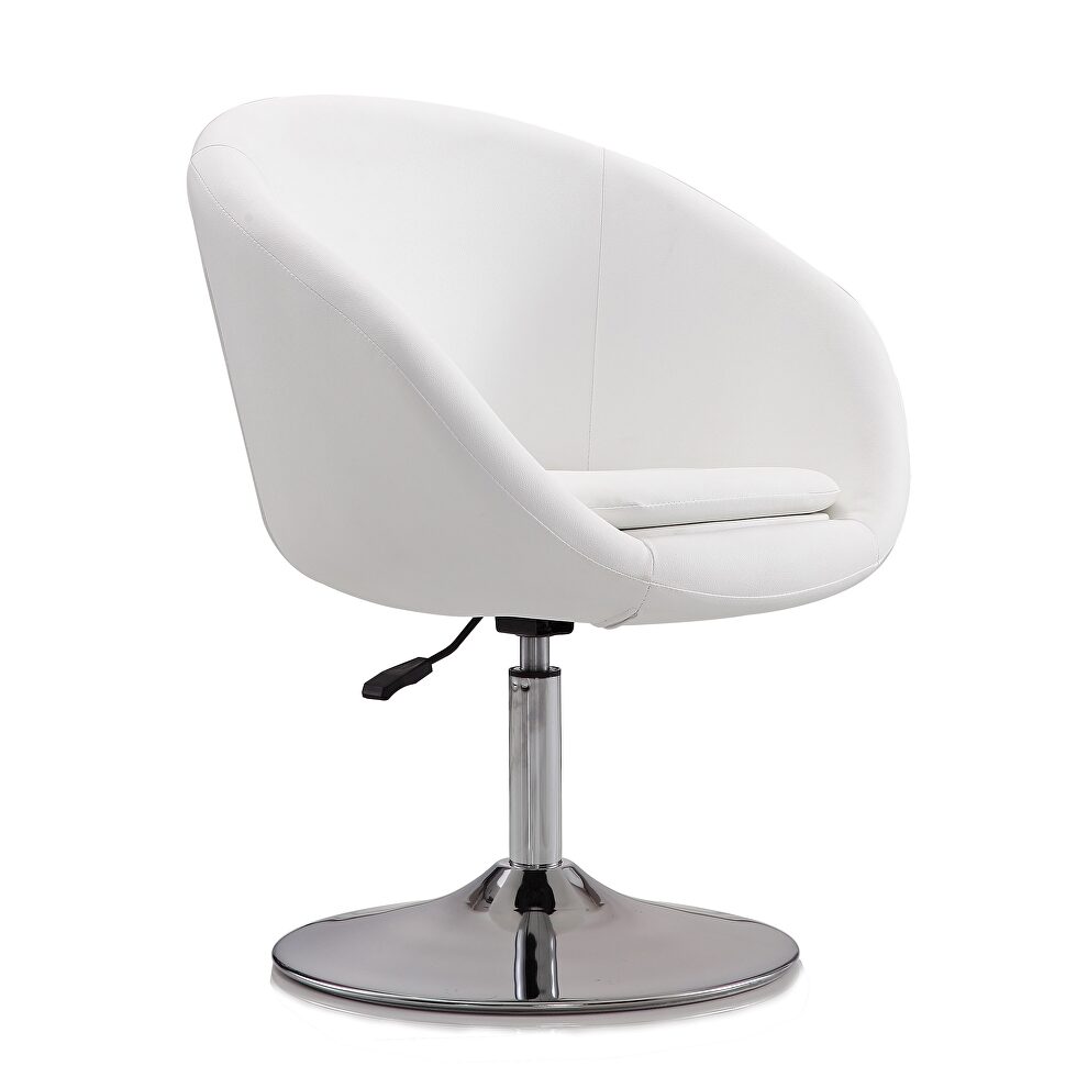 White and polished chrome faux leather adjustable height chair by Manhattan Comfort