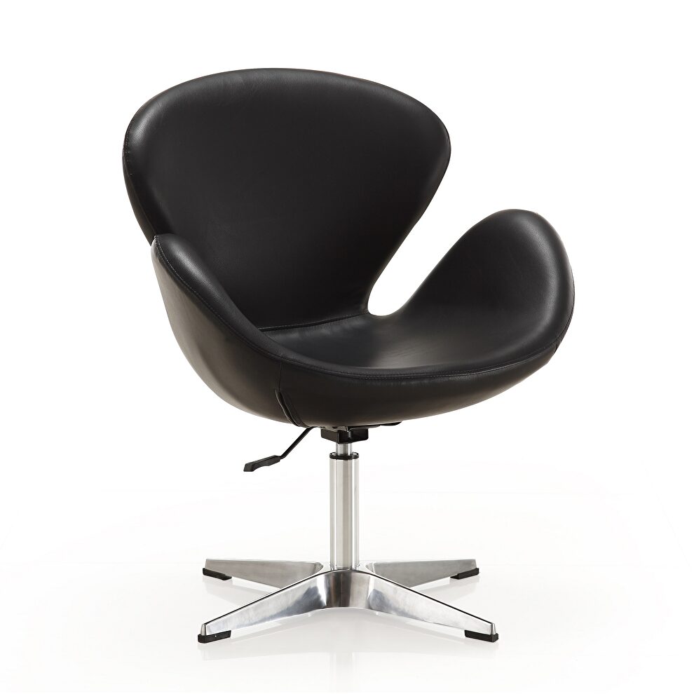 Black and polished chrome faux leather adjustable swivel chair by Manhattan Comfort