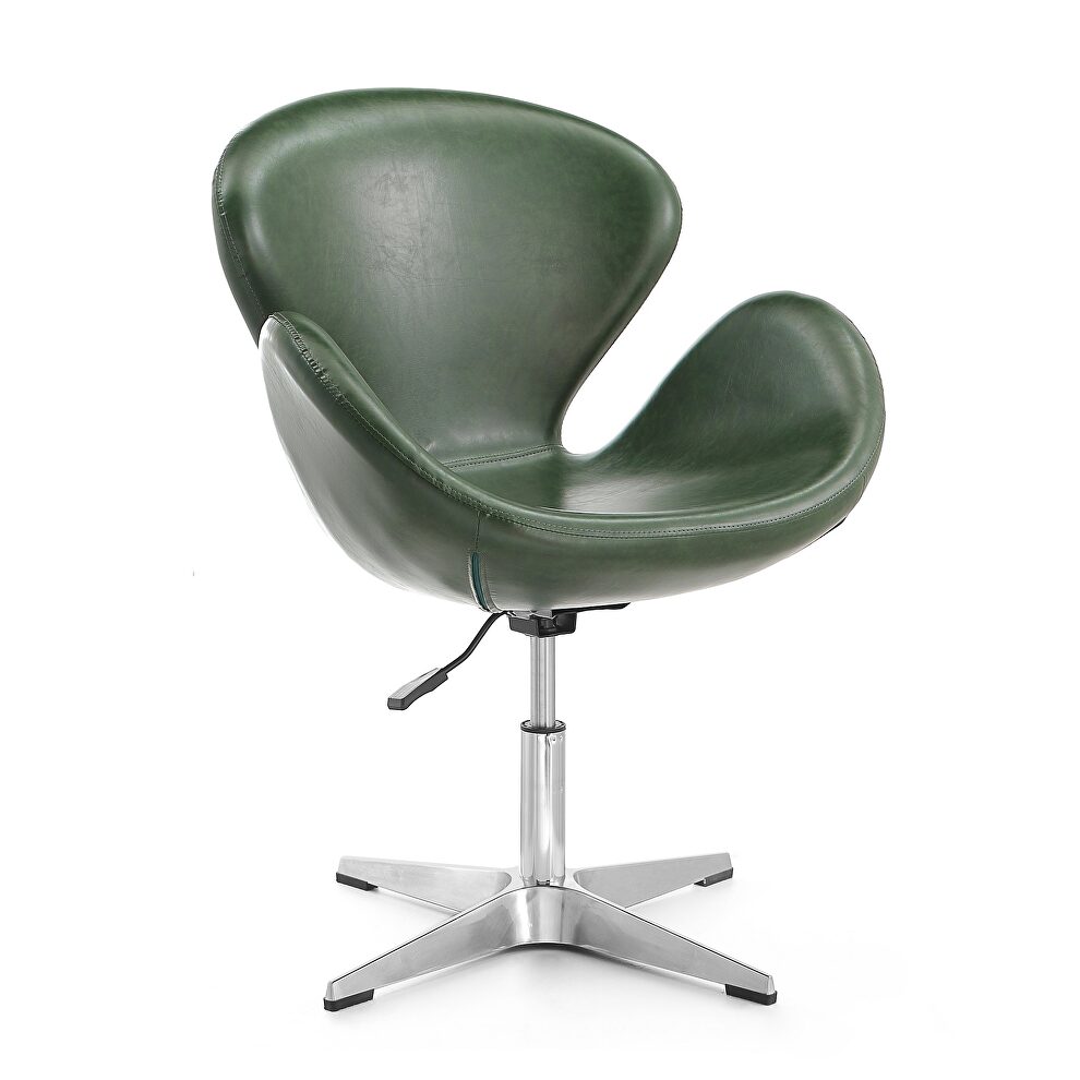Forest green and polished chrome faux leather adjustable swivel chair by Manhattan Comfort