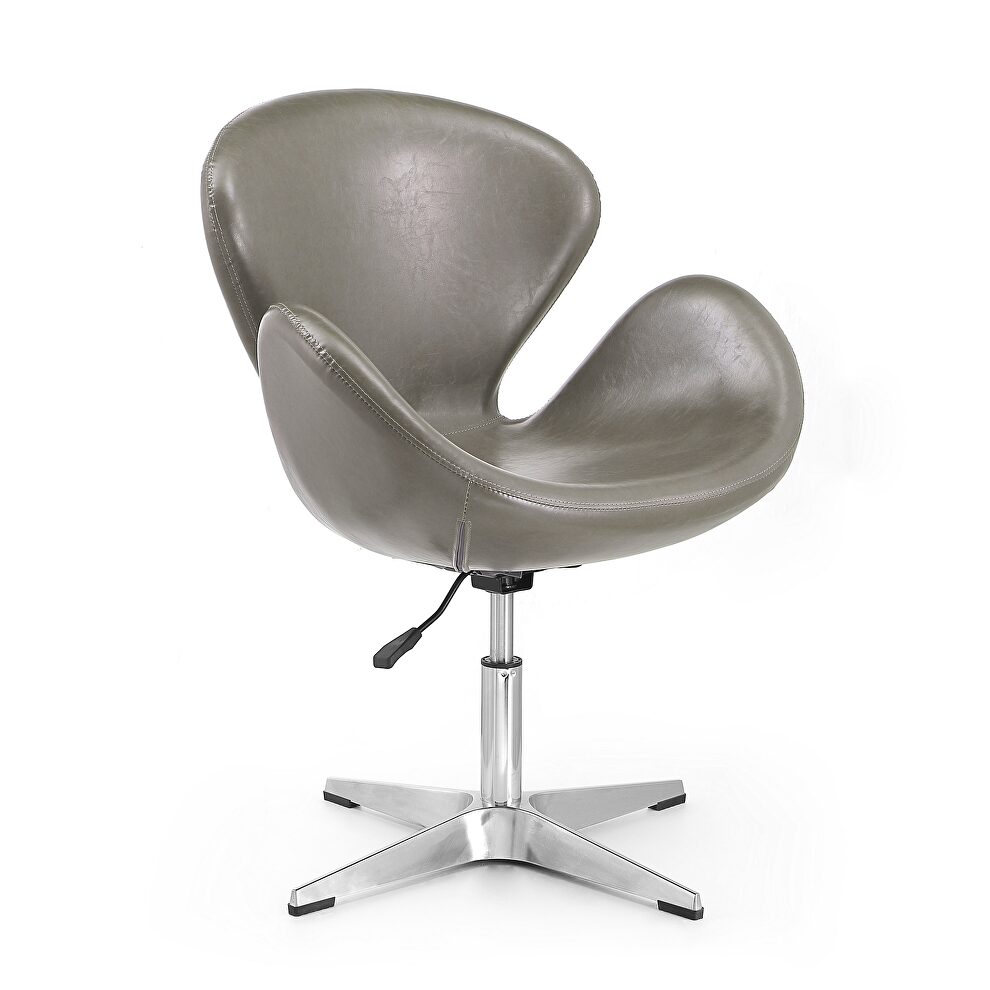 Pebble and polished chrome faux leather adjustable swivel chair by Manhattan Comfort