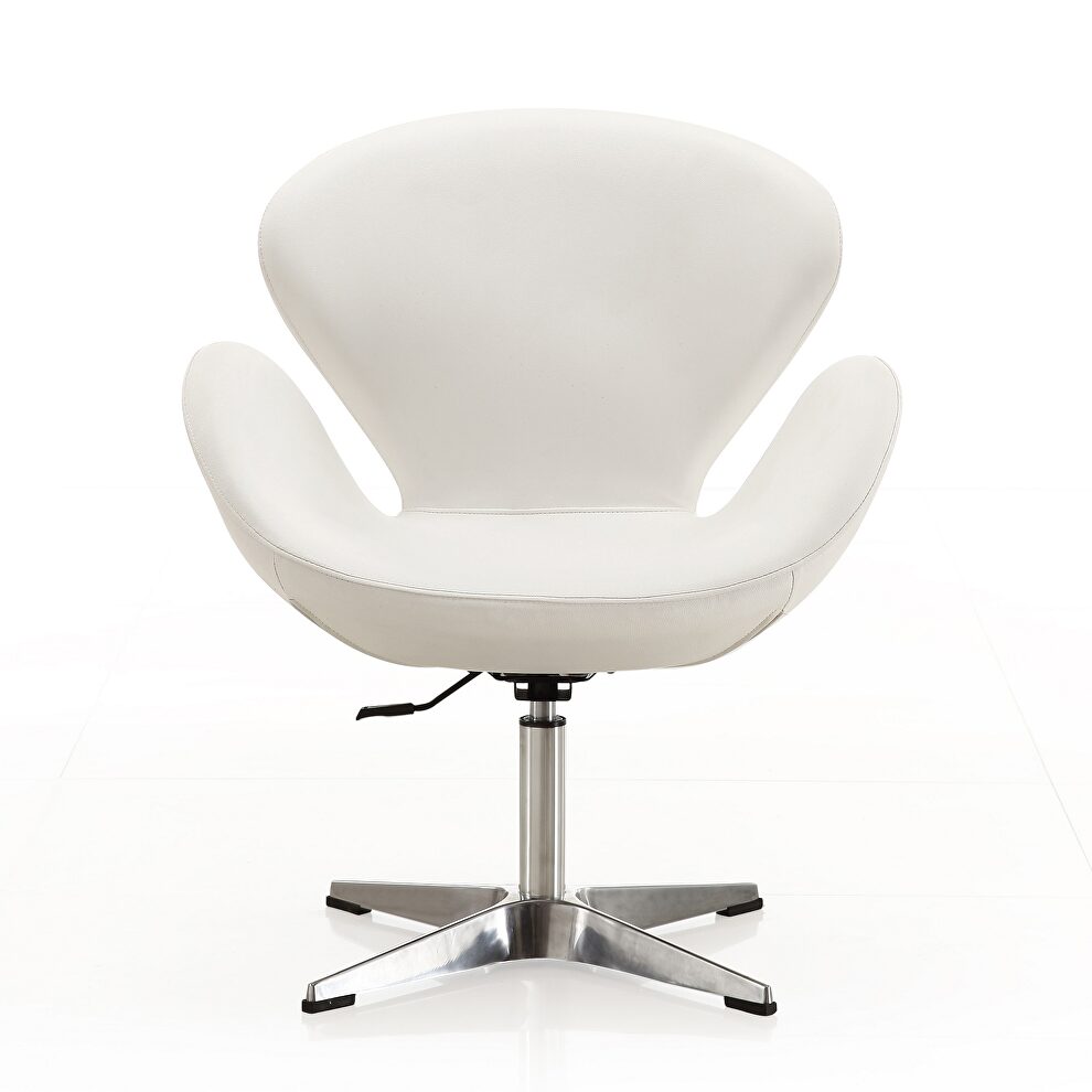 White and polished chrome faux leather adjustable swivel chair by Manhattan Comfort