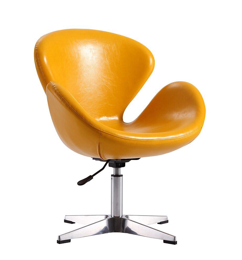Yellow and polished chrome faux leather adjustable swivel chair by Manhattan Comfort