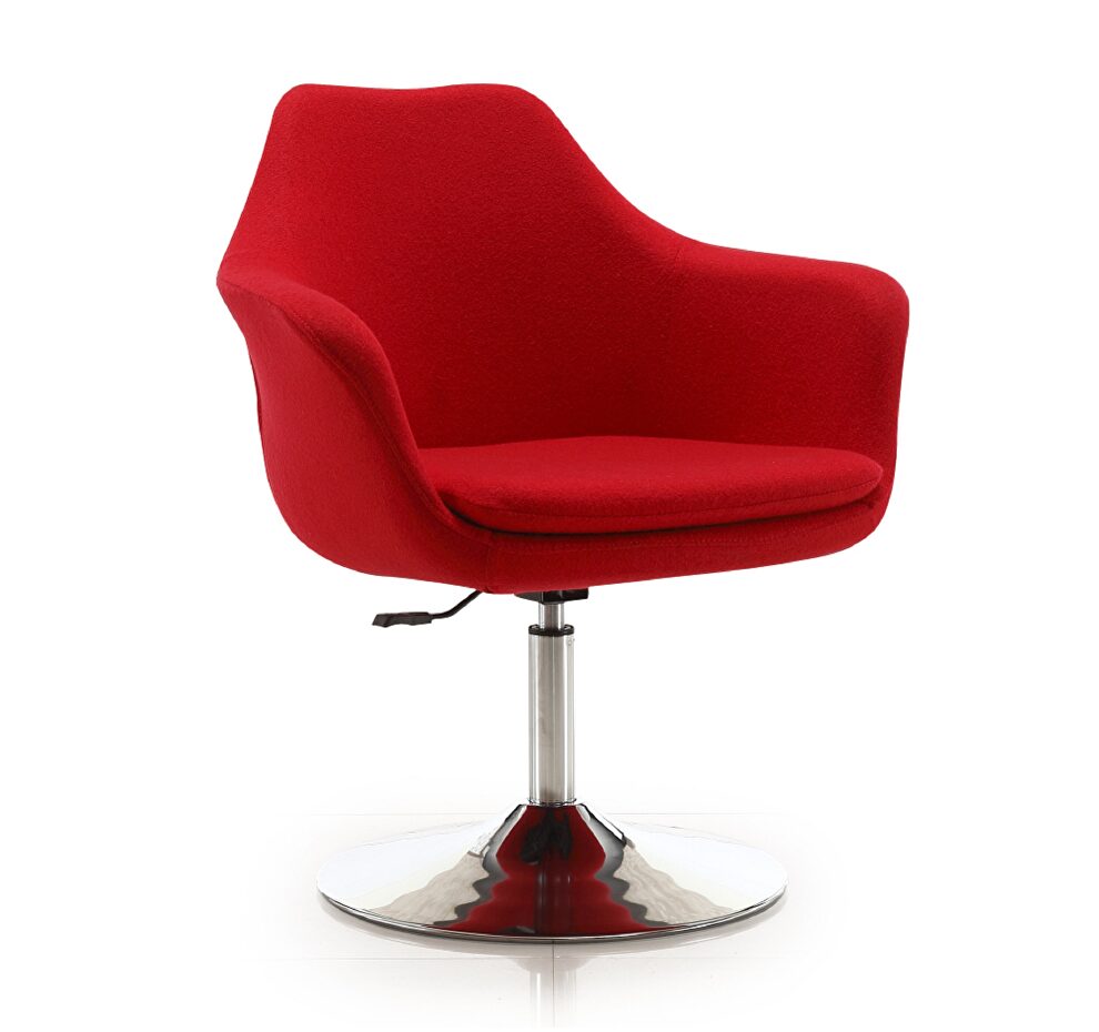 Red and polished chrome wool blend adjustable height swivel accent chair by Manhattan Comfort