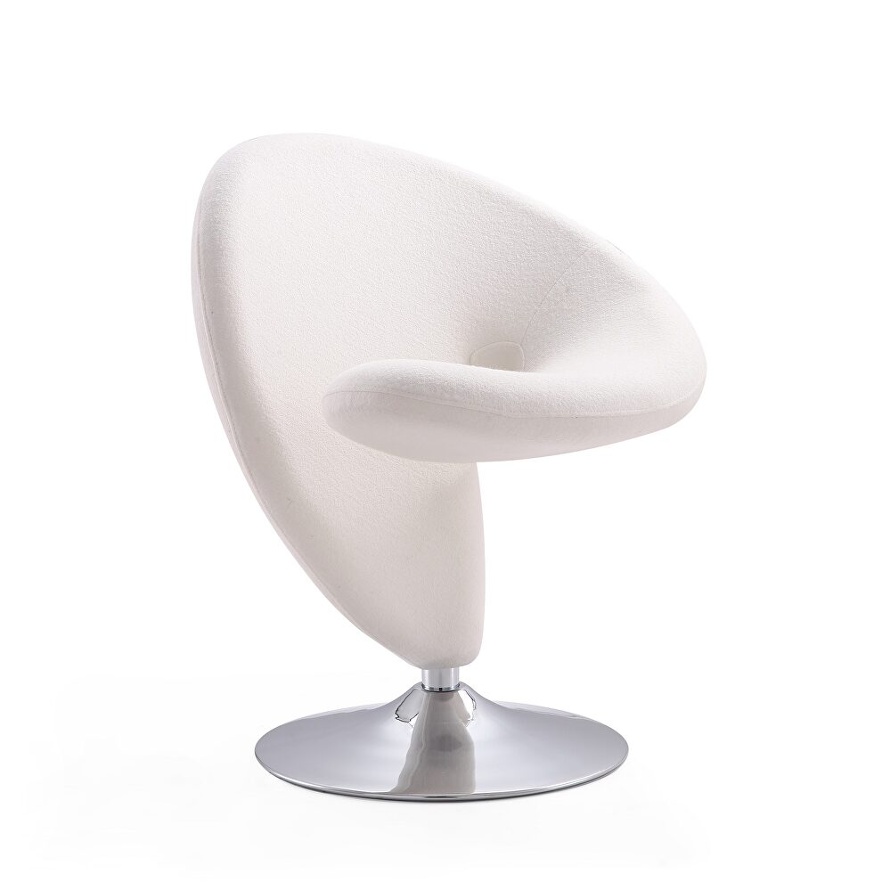 Cream and polished chrome wool blend swivel accent chair by Manhattan Comfort