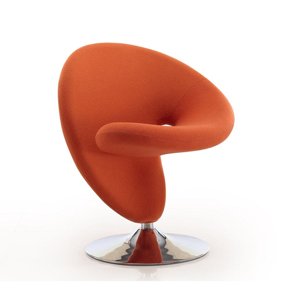 Orange and polished chrome wool blend swivel accent chair by Manhattan Comfort