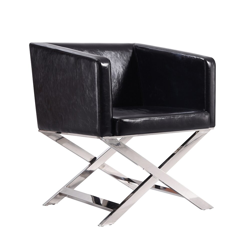 Black and polished chrome faux leather lounge accent chair by Manhattan Comfort