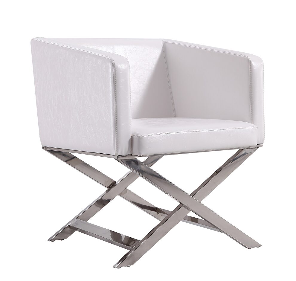 White and polished chrome faux leather lounge accent chair by Manhattan Comfort