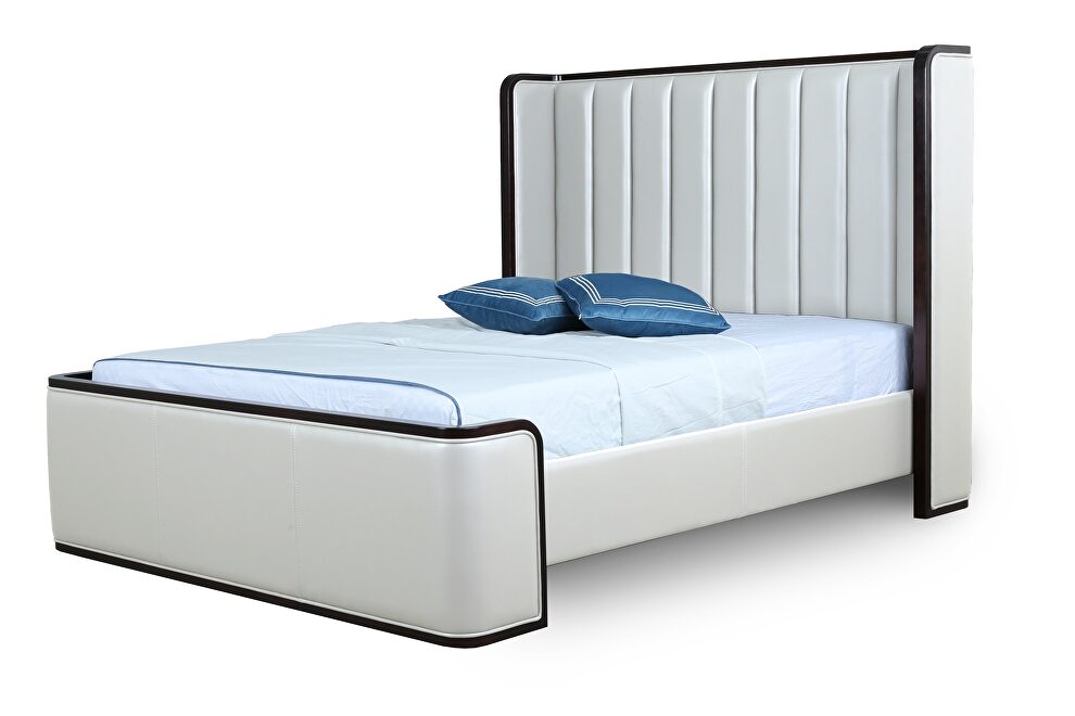 Clean geometric lines cream queen bed by Manhattan Comfort