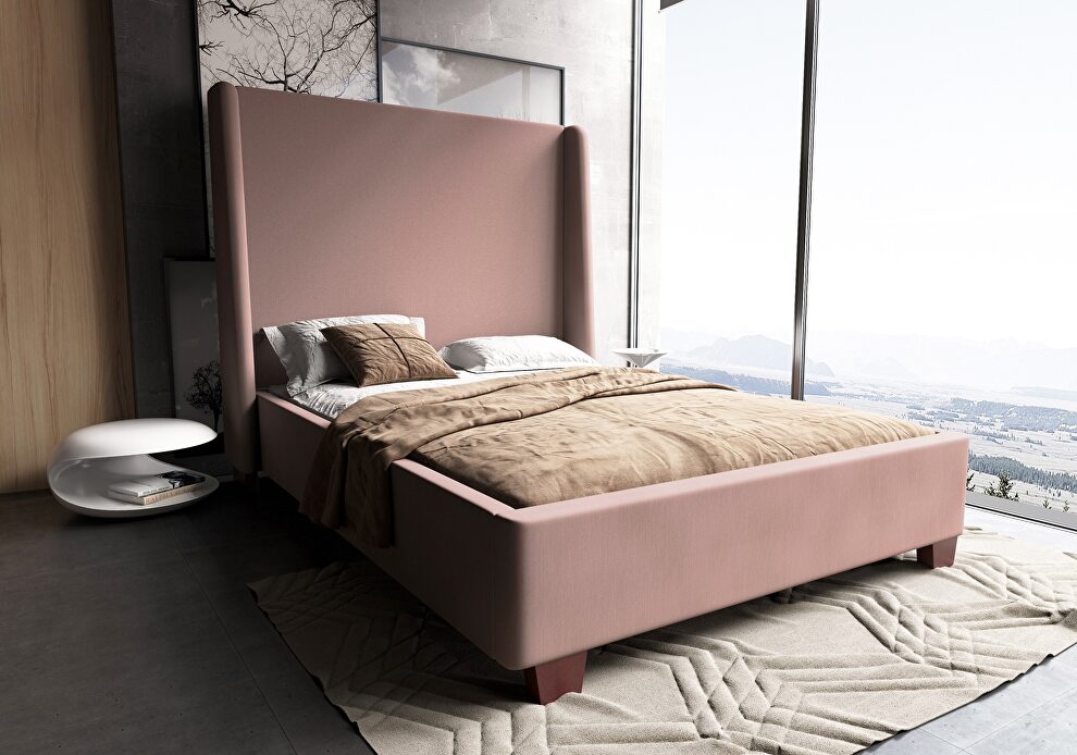 Luxurious blush velvet queen bed by Manhattan Comfort