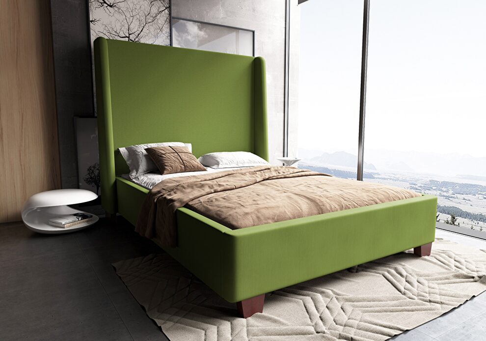 Luxurious pine green velvet queen bed by Manhattan Comfort