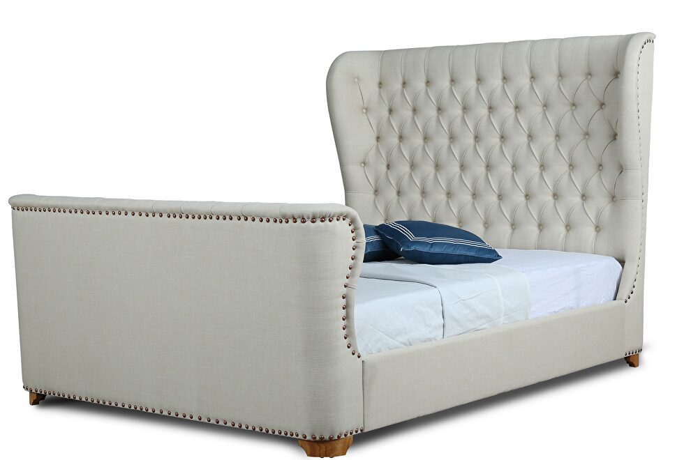 Ivory linen fabric traditional full bed by Manhattan Comfort